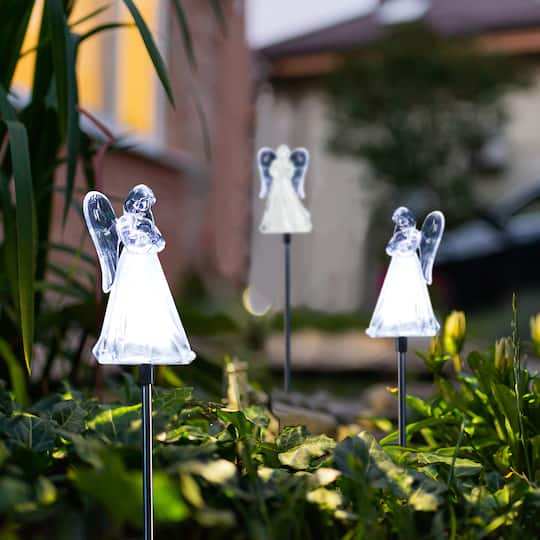 Glitzhome® 36" Solar Powered Angel Stake Light with Stainless Steel Poles, 3ct.
